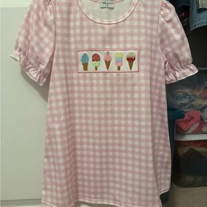 Pink Gingham Kids Shirt with Ice Cream Design